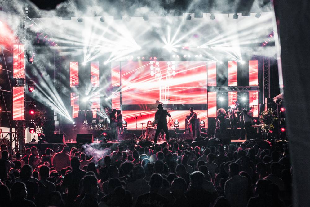 Artist on stage under concert lights